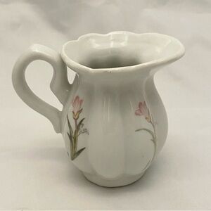 Small Pitcher Creamer, White With Pink Flower, Made in China, Vintage EUC